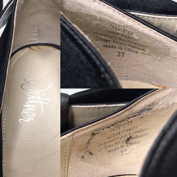 SOLD Wittner Black Satin Nippo Bow Heels Shoes 37 - Picture 12 of 12